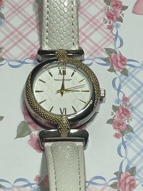 Thalia Sodi White Faux Python Snake Wrap Watch Gold Tone Silver